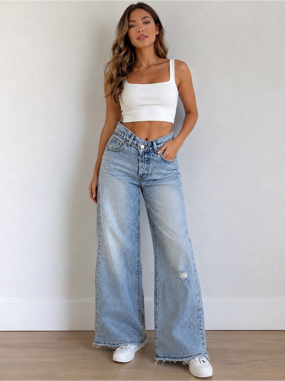 Revice Denim High Rise Wide Leg Jeans Size 26 Light Wash Distressed Raw Hem